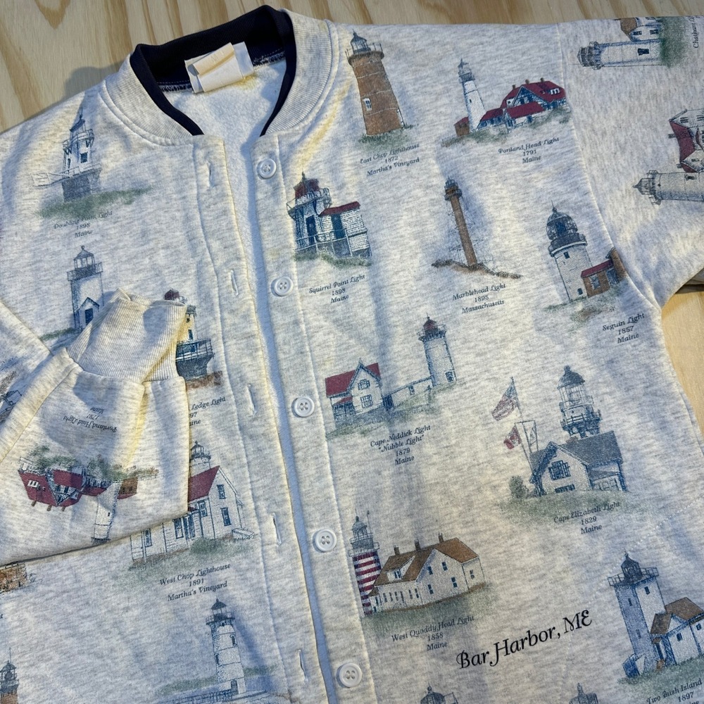 Artisans Schein Designs Womens XL Gray Lighthouse Bar Harbor Maine Cardigan